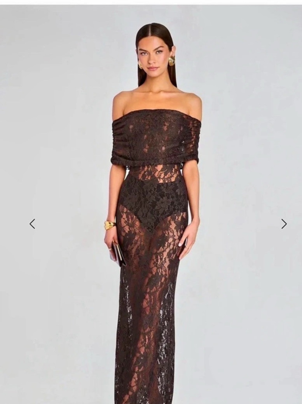 SER.O.YA Lace Off-Shoulder Maxi Dress in Black Size Medium